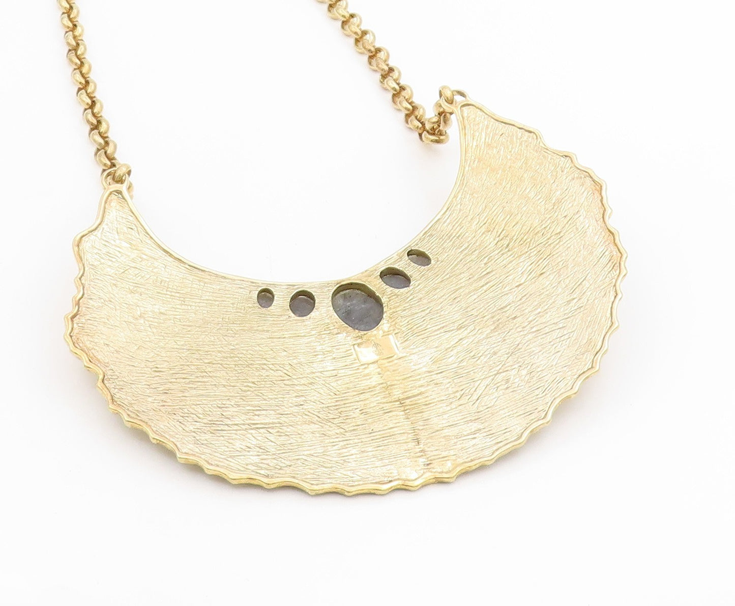 925 Sterling Silver Vintage Necklace Gold Plated Gemstone Textured Leaf  NE4696