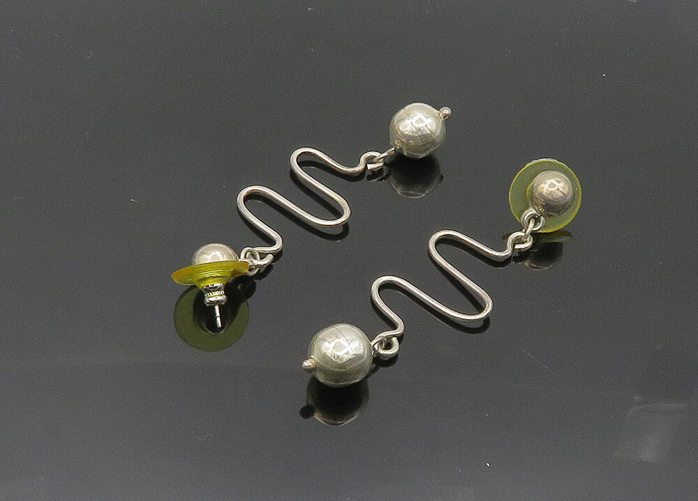 925 Sterling Silver  Vintage Shiny Ball Bead Swirl Dangle Earrings  EG10093
