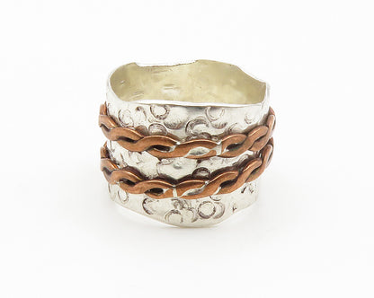 925 Sterling Silver  Vintage Two Tone Chain Wrapped Band Ring Sz 6  RG14627