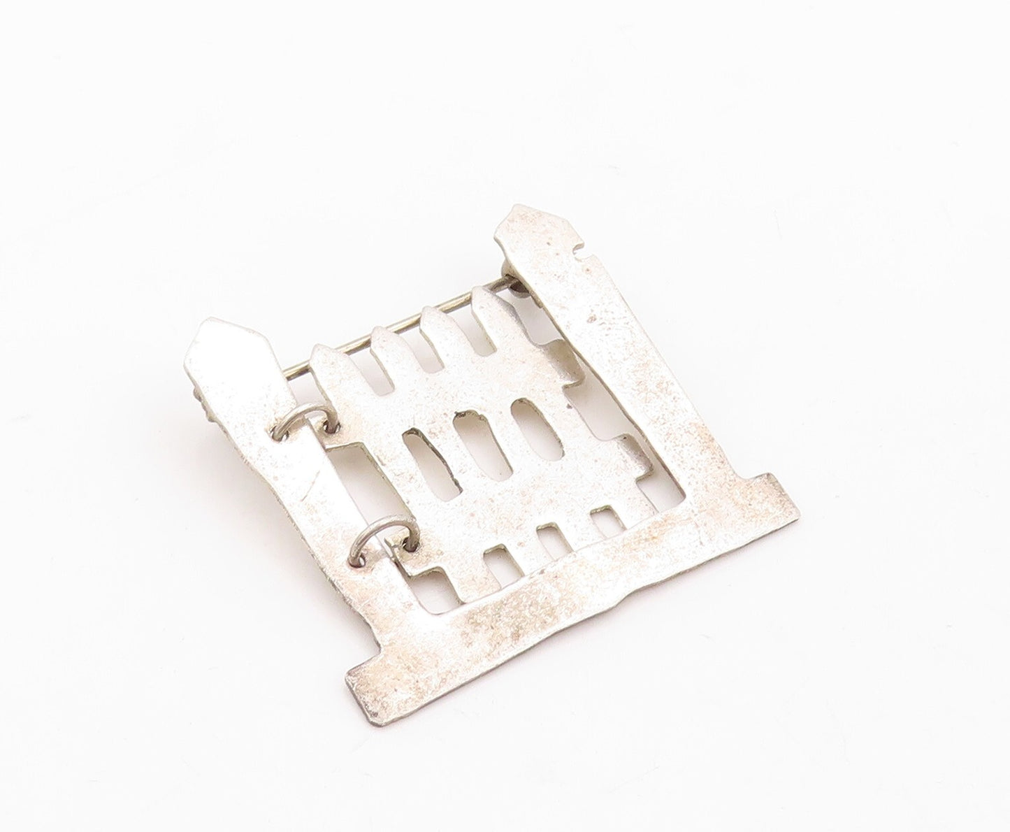 925 Sterling Silver Vintage Brooch Pin Solid Cutout Fenced Gate (OPENS)  BP11285