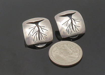 POLAND 925 Silver  Vintage Cutout Tree Motif Non Pierce Drop Earrings  EG10601