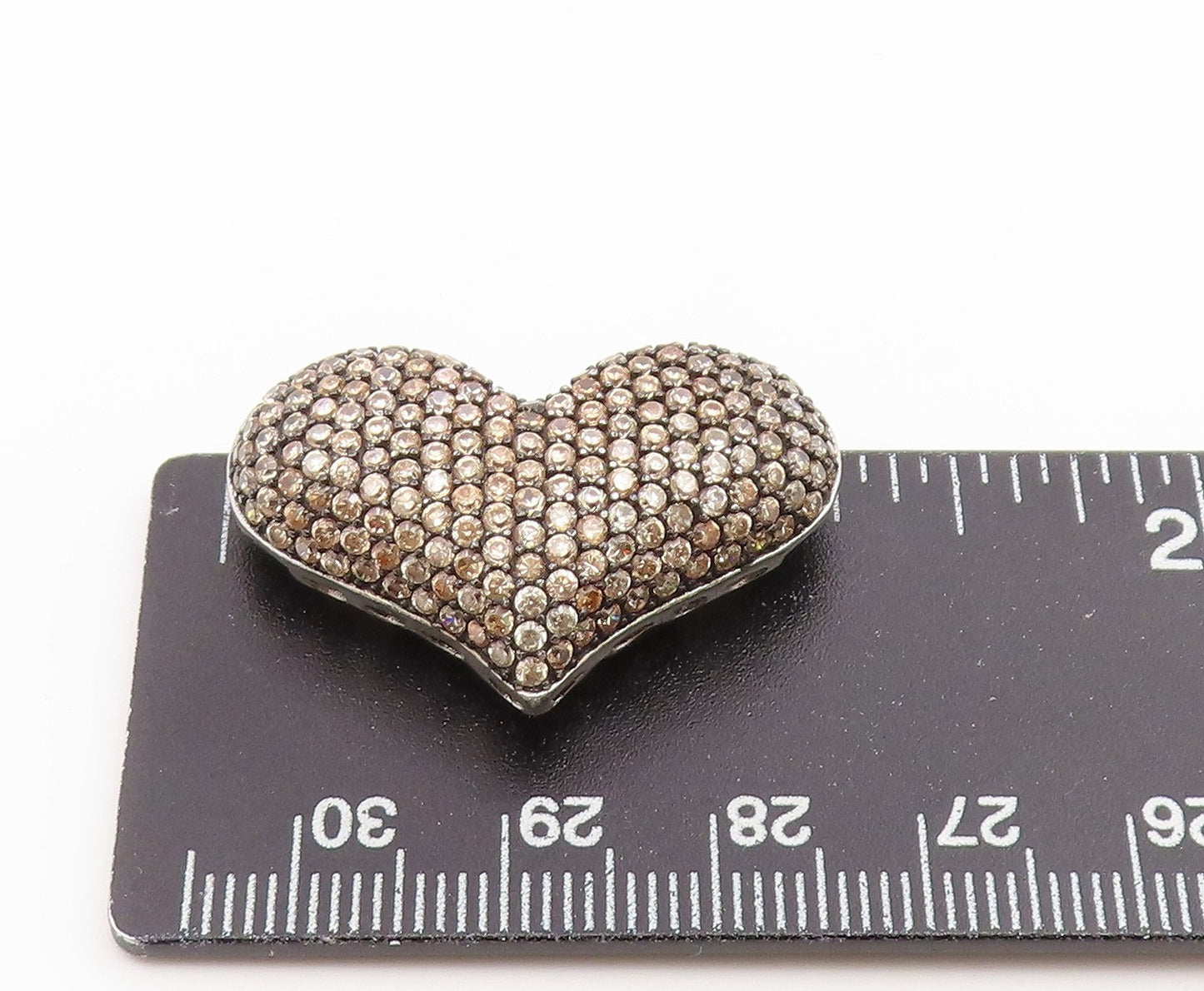 925 Sterling Silver Vintage Pendant Champagne CZ Pave Love Heart Charm  PT26606