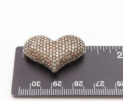 925 Sterling Silver Vintage Pendant Champagne CZ Pave Love Heart Charm  PT26606