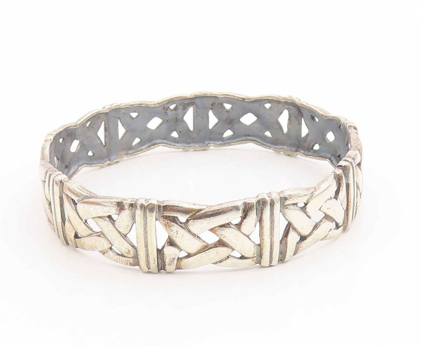 925 Sterling Silver Vintage Bracelet Classic Openwork Celtic Knot Bangle BT12036