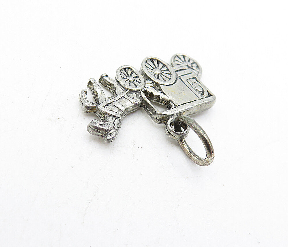 LAND CO. DUTCH 925 Silver  Vintage Shiny Horse Drawn Carriage Pendant  PT3726