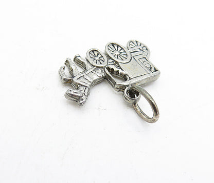 LAND CO. DUTCH 925 Silver  Vintage Shiny Horse Drawn Carriage Pendant  PT3726