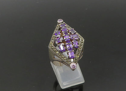 925 Sterling Silver  Vintage Amethyst Cluster Cocktail Ring Sz 9  RG22141