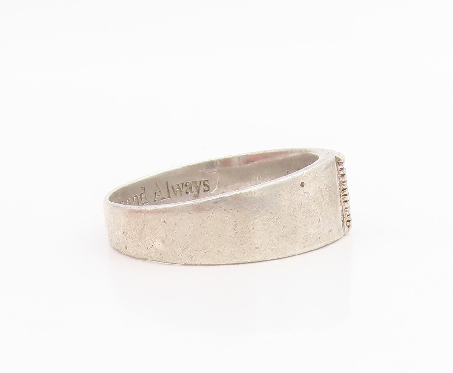925 Sterling Silver Vintage Ring Real Diamonds Engraved Band  Sz 13.5  RG34800