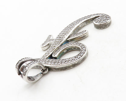 925 Sterling Silver  Shiny Cubic Zirconia Letter F Initial Pendant  PT10437
