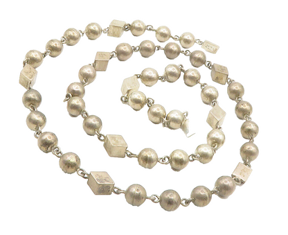 MEXICO 925 Silver  Vintage Dark Tone Smooth Beaded Chain Necklace  NE2290