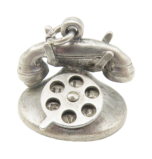 925 Sterling Silver  Vintage Old Fashioned Telephone Pendant (ROTATES)  PT9355