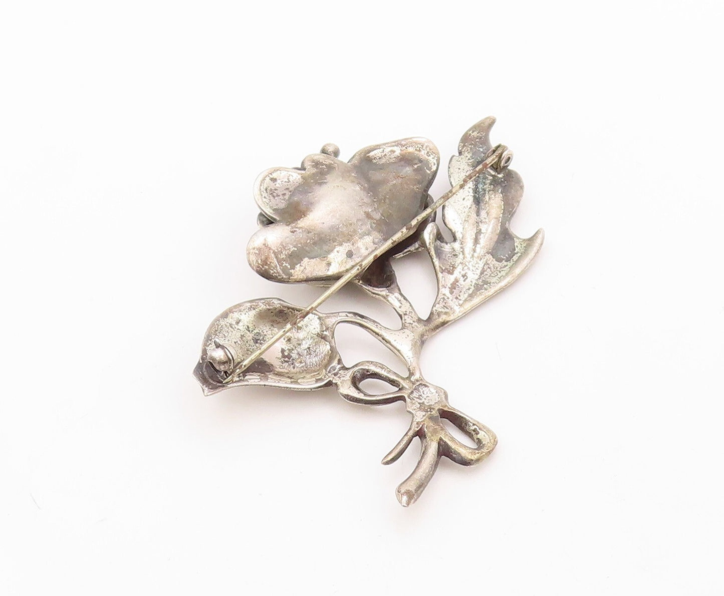 925 Sterling Silver Vintage Brooch Pin Antique Solid Cutout Flower  BP11297