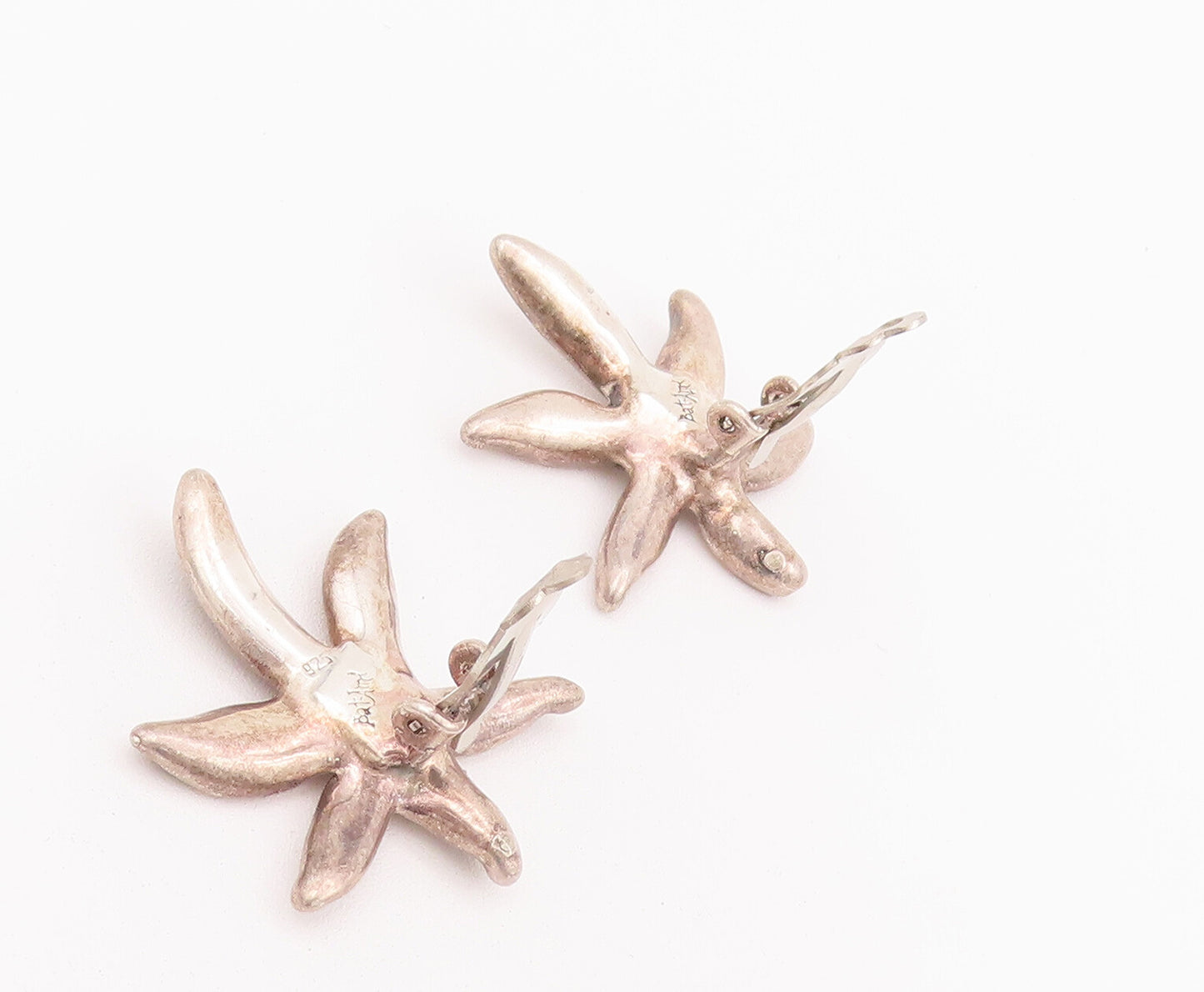 925 Sterling Silver Vintage Earrings BAT AMI 3D Carved Water Plant  EG12946