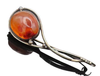 POLAND 925 Sterling Silver  Vintage Designer Large Amber Brooch Pin  BP10512