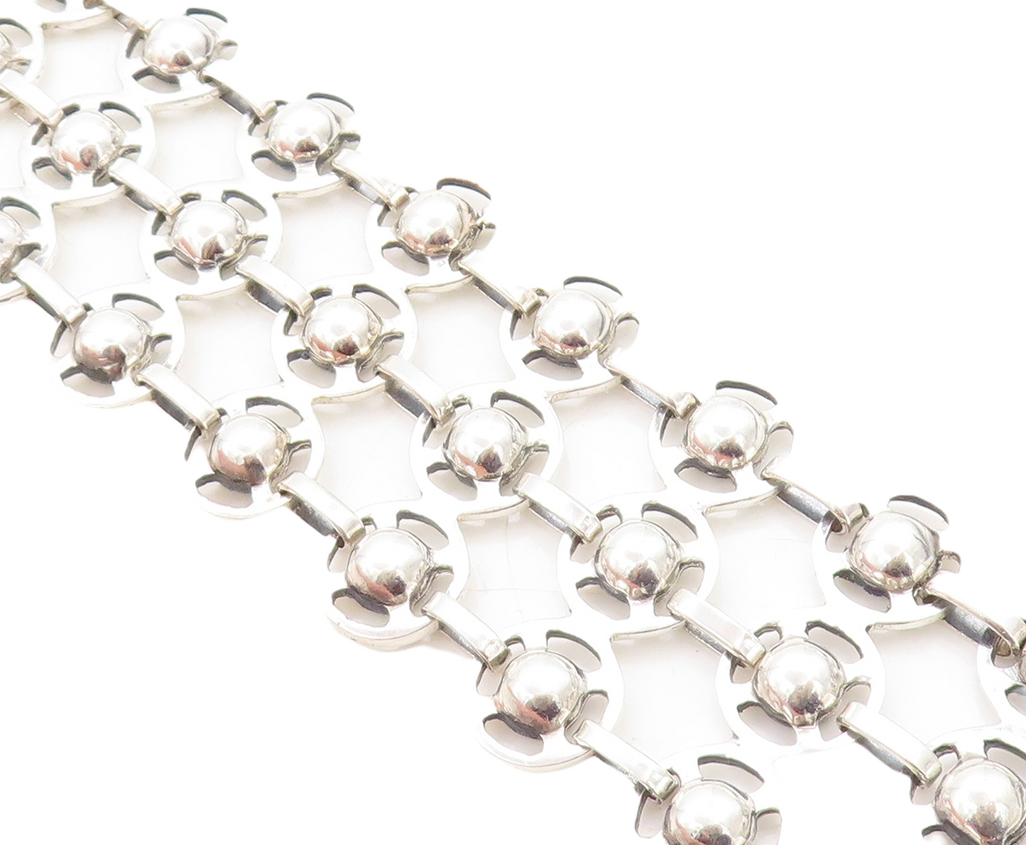925 Sterling Silver Shiny Round Dome Link Multi Strand Chain Bracelet BT2380