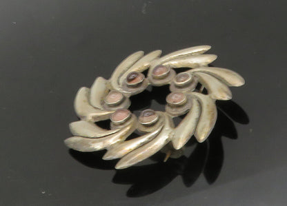 MEXICO 925 Silver  Vintage Topaz Floral Wreath Design Brooch Pin  BP8554