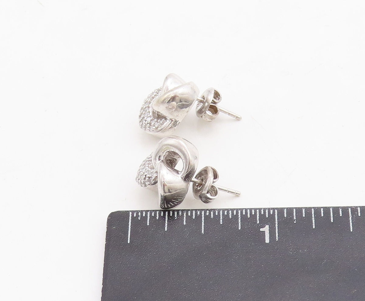 925 Sterling Silver Vintage Earrings Real Diamonds Interlocked Loops  EG13290