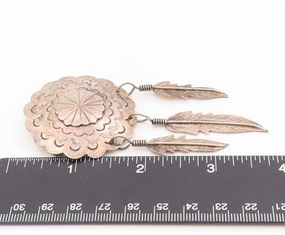925 Sterling Silver Vintage Brooch Etched Concho Dangling Feather Pin  BP12116