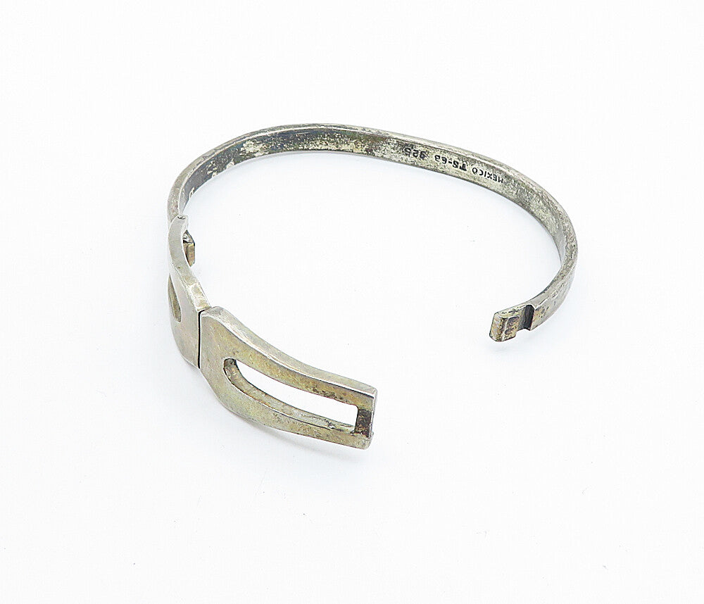 MEXICO 925 Sterling Silver  Vintage Dark Tone Hook Bangle Bracelet  BT2984