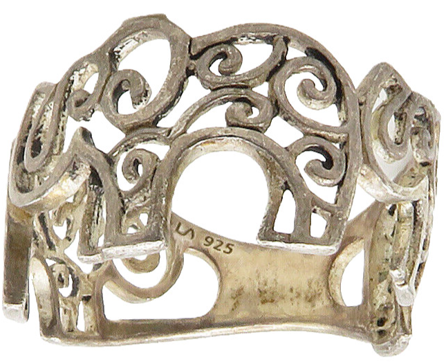 925 Sterling Silver  Vintage Open Swirl Elephants Band Ring Sz 6.5  RG16580