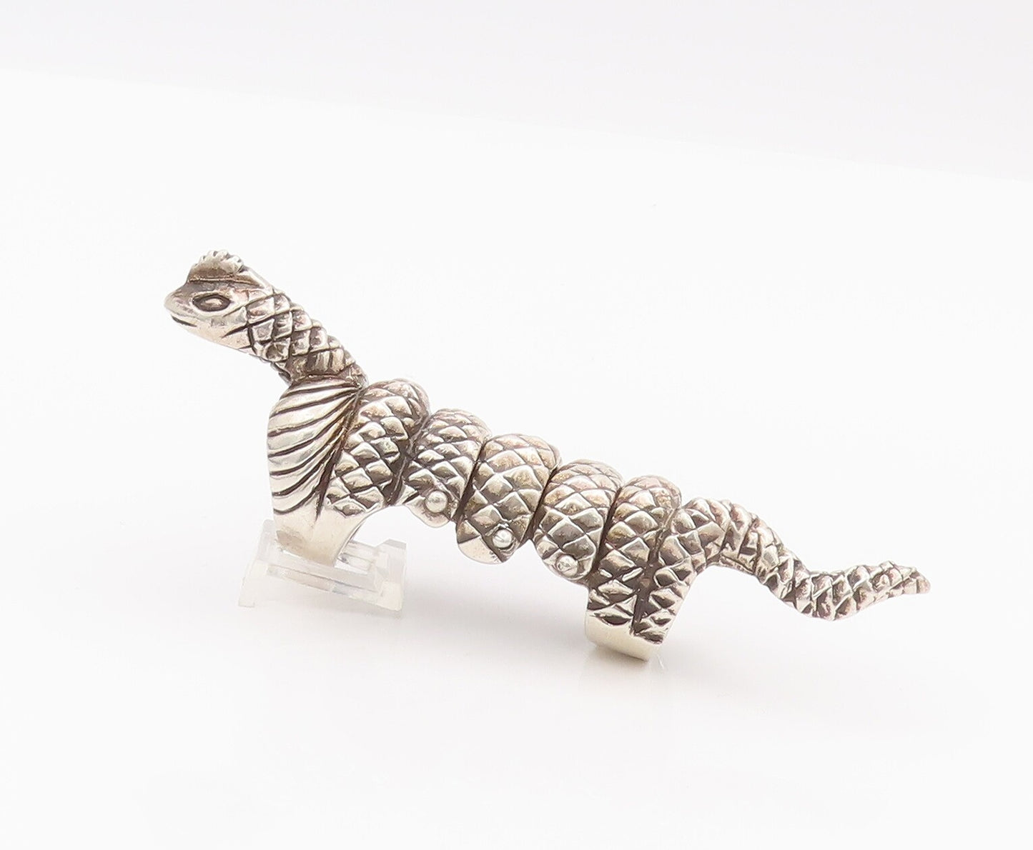 925 Sterling Silver Vintage Ring Full Figure Heavy Carved Python Snake RG28154