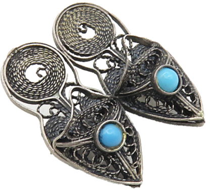 925 Sterling Silver  Vintage Antique Petite Turquoise Shoes Brooch Pin  BP3537