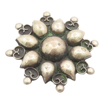 925 Sterling Silver Vintage Brooch Pin MEXICO Classic Floral Sunburst  BP12504