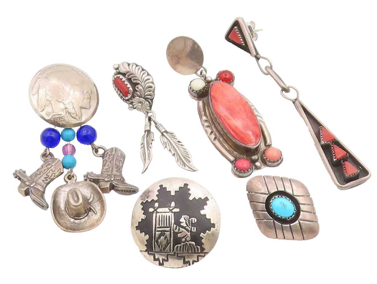 925 Sterling Silver Vintage Earrings NAVAJO Multi Gemstone Single Lot  EG14289