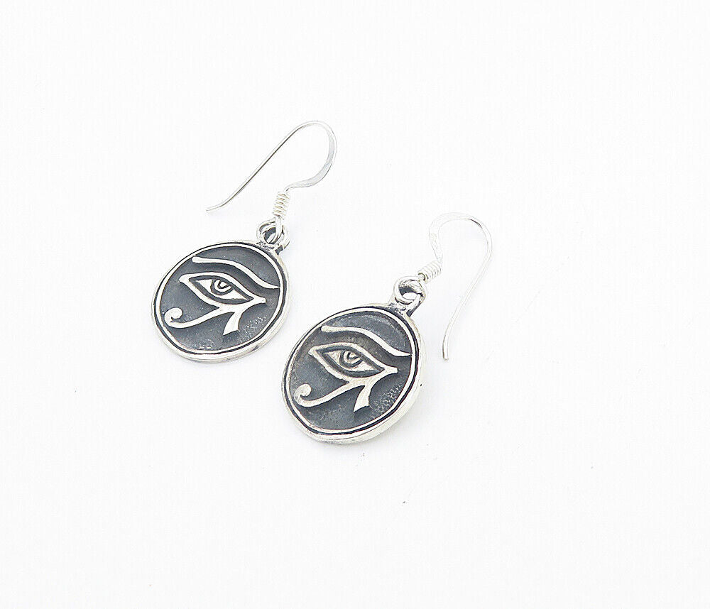 925 Sterling Silver  Vintage Oxidized Eye Of Horus Dangle Earrings  EG2957