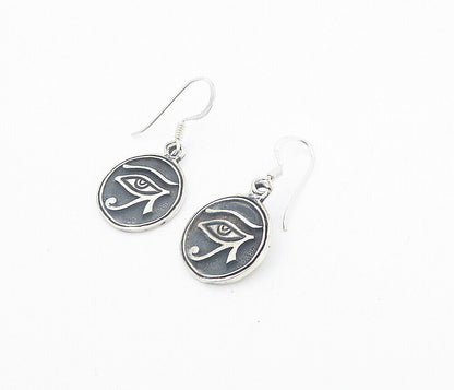 925 Sterling Silver  Vintage Oxidized Eye Of Horus Dangle Earrings  EG2957