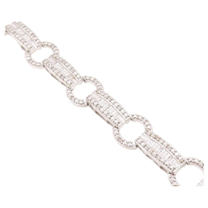 925 Sterling Silver Vintage Bracelet Real Diamonds Geometric Link Chain  BT12176