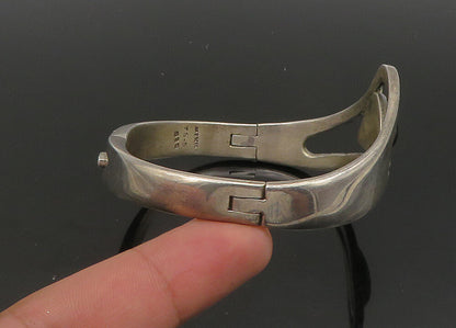 MEXICO 925 Sterling Silver  Vintage Black Onyx Shiny Bangle Bracelet  BT8909