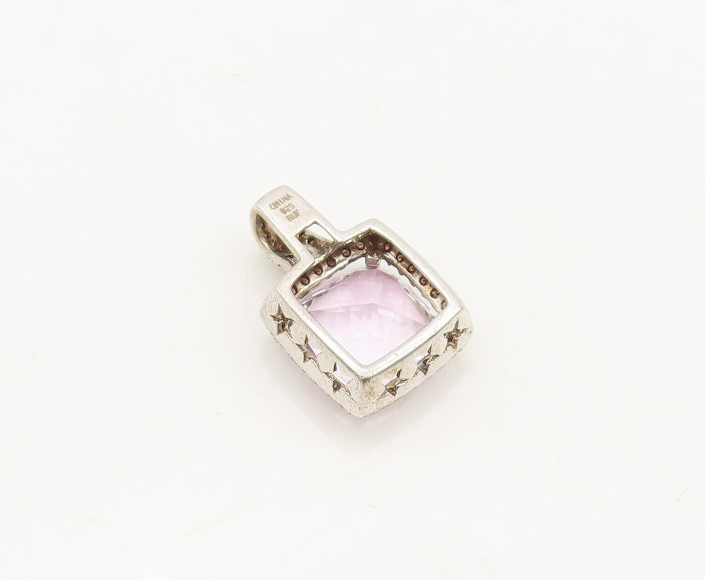 925 Sterling Silver Vintage Pendant Diamonds & Square Cut Purple Topaz  PT23136