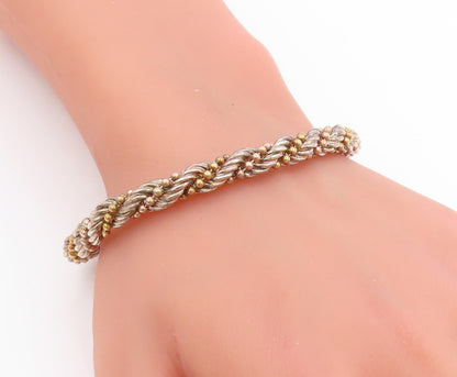 925 Sterling Silver Vintage Bracelet Two Toned Twisted Beadwork Rope  BT11408