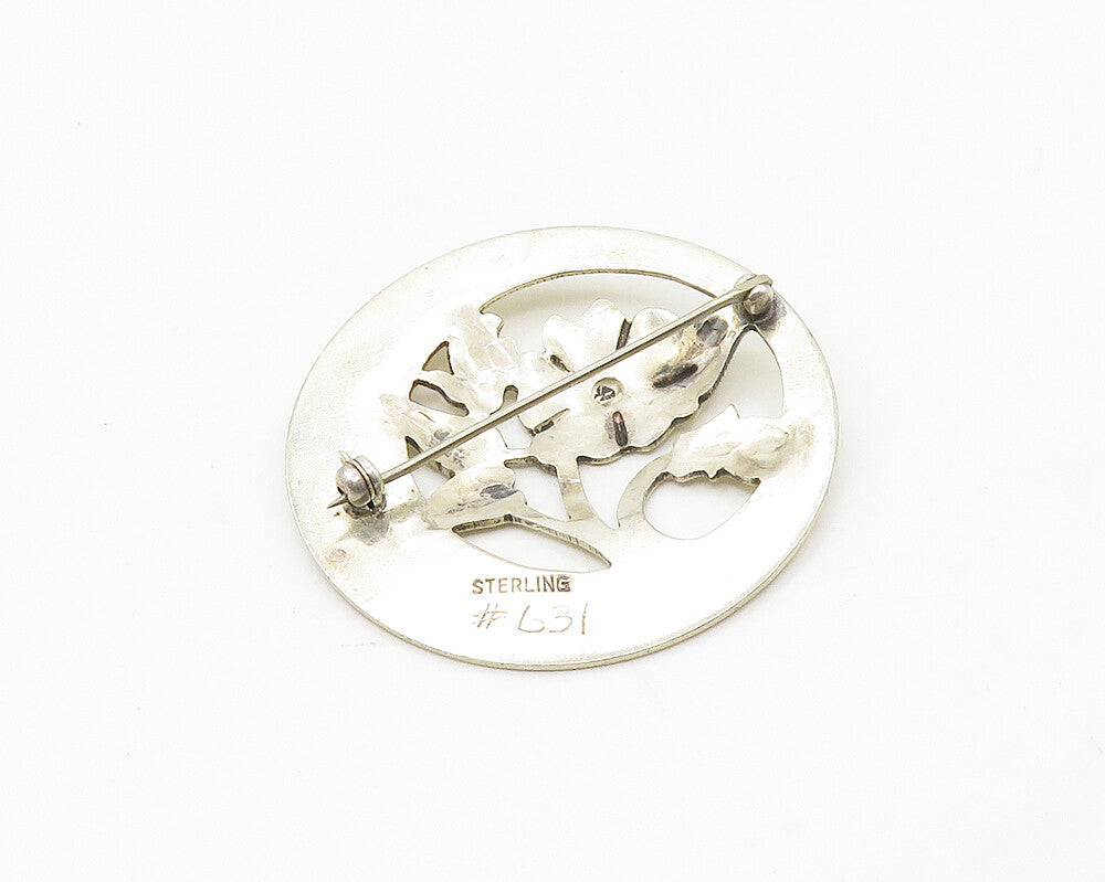 DESIGNER 925 Sterling Silver  Vintage Shiny Etched Floral Brooch Pin  BP6996