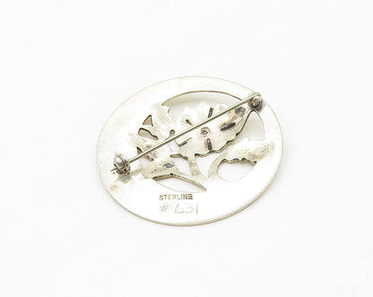 DESIGNER 925 Sterling Silver  Vintage Shiny Etched Floral Brooch Pin  BP6996