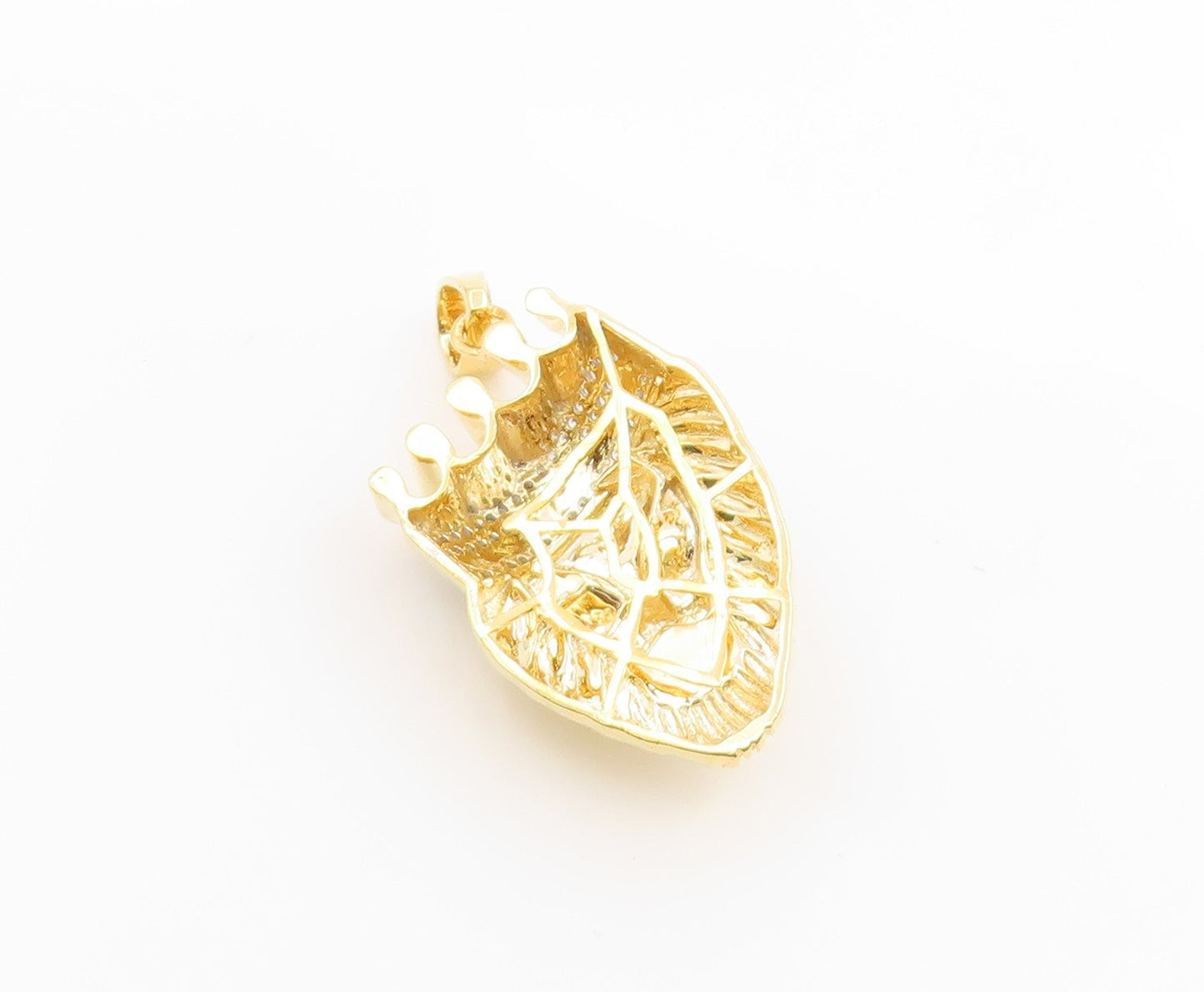 925 Sterling Silver Vintage Pendant Gold Plated CZ Crowned Lion Head  PT26217