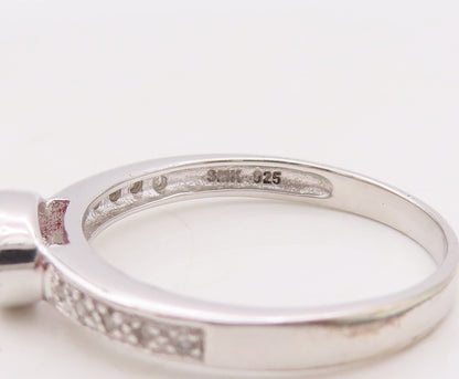 925 Sterling Silver Vintage Ring Stackable Diamonds & Gemstone  Sz 7.5  RG29903