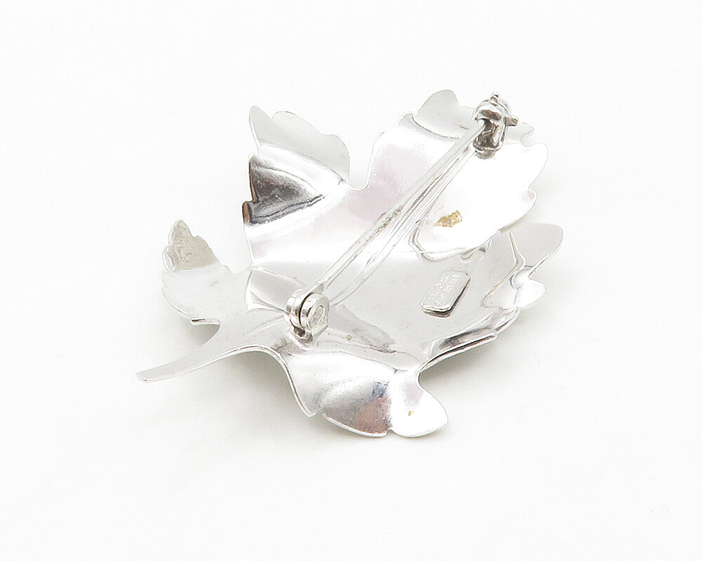 CARL ART 925 Silver  Vintage Shiny Etched Autumn Leaf Motif Brooch Pin  BP5287