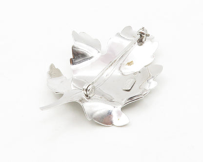 CARL ART 925 Silver  Vintage Shiny Etched Autumn Leaf Motif Brooch Pin  BP5287