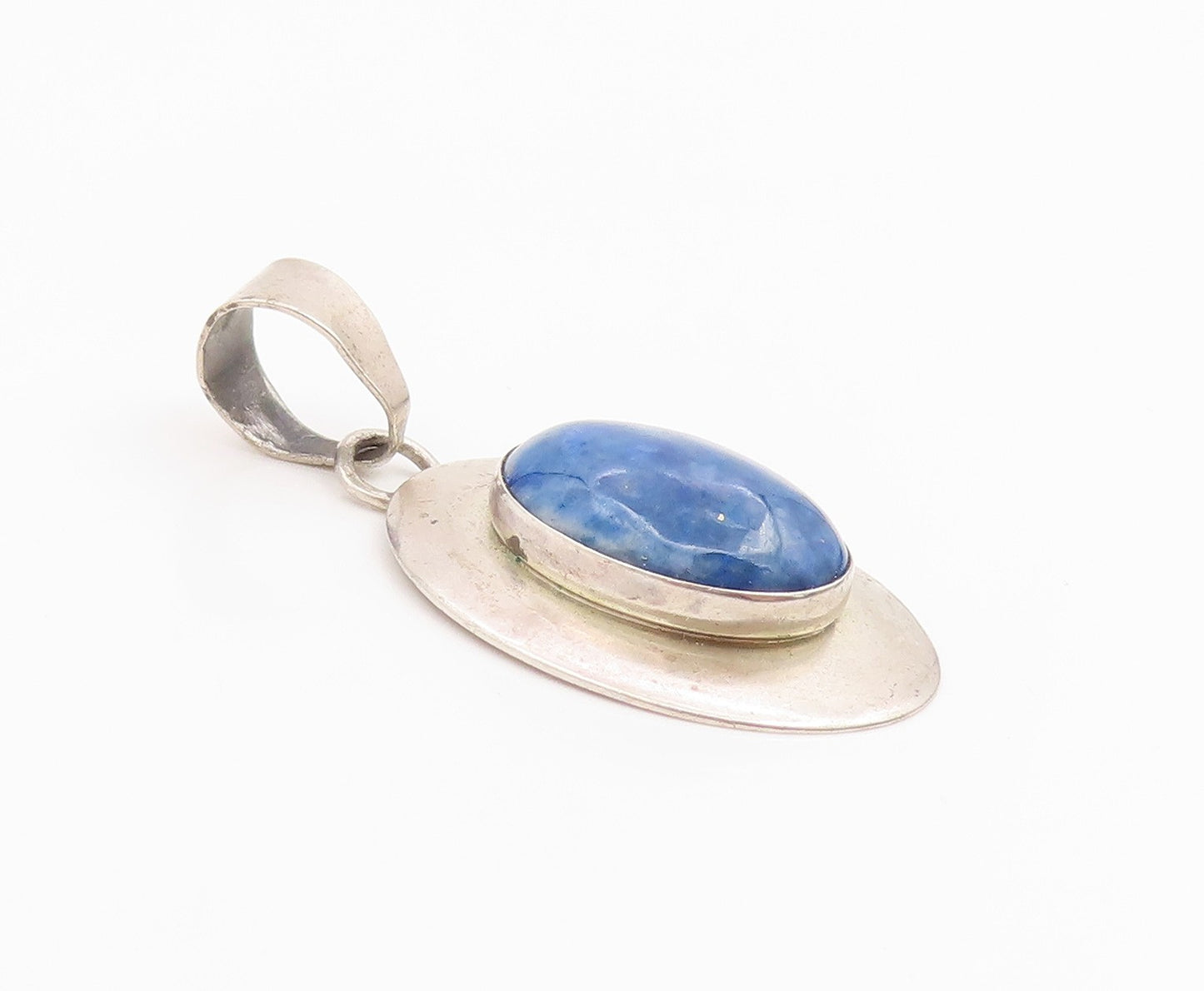 925 Sterling Silver Vintage Pendant Oval Cabochon Lapis Lazuli Charm  PT25991