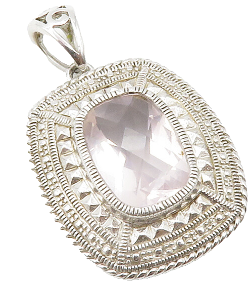 925 Sterling Silver  Faceted Topaz Patterned Border Shiny Drop Pendant  PT9787