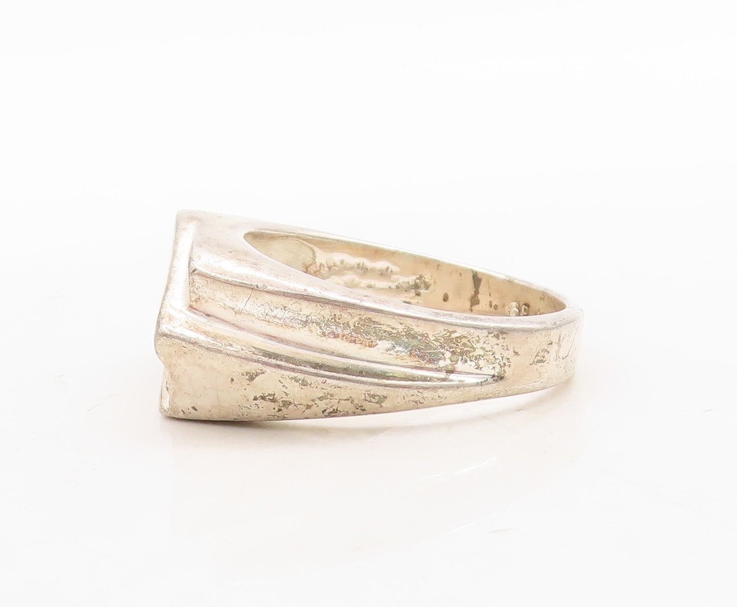 925 Sterling Silver Vintage Ring Antique CZ Band Design Carved  Sz 11  RG31681