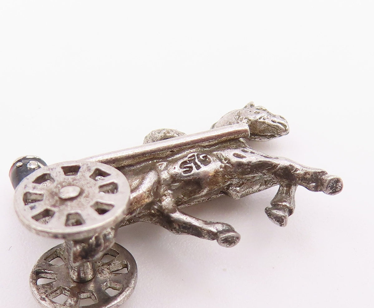 925 Sterling Silver  Vintage Old Fashioned Horse & Carriage Pendant  PT19083