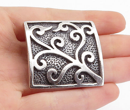 925 Sterling Silver  Vintage Oxidized Swirl Vine Square Brooch Pin  BP2541