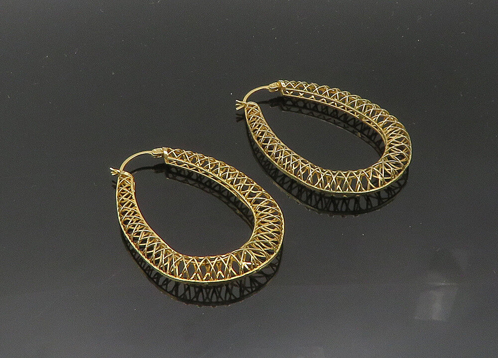 925 Sterling Silver  Vintage Gold Plated Wire Crossed Hoop Earrings  EG10215