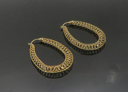 925 Sterling Silver  Vintage Gold Plated Wire Crossed Hoop Earrings  EG10215