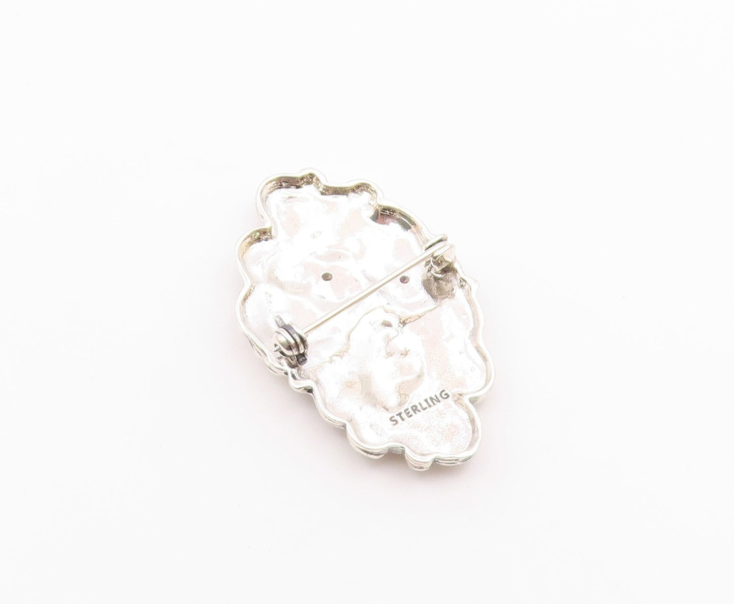 925 Sterling Silver  Vintage Garnet Floral Woman Shiny Brooch Pin  BP7953