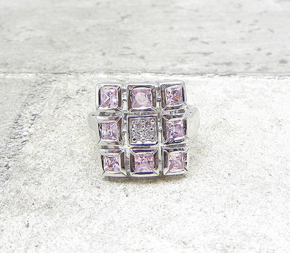 925 Silver  Pink Topaz & White Cubic Zirconia Boxed Cocktail Ring Sz 7  RG1585