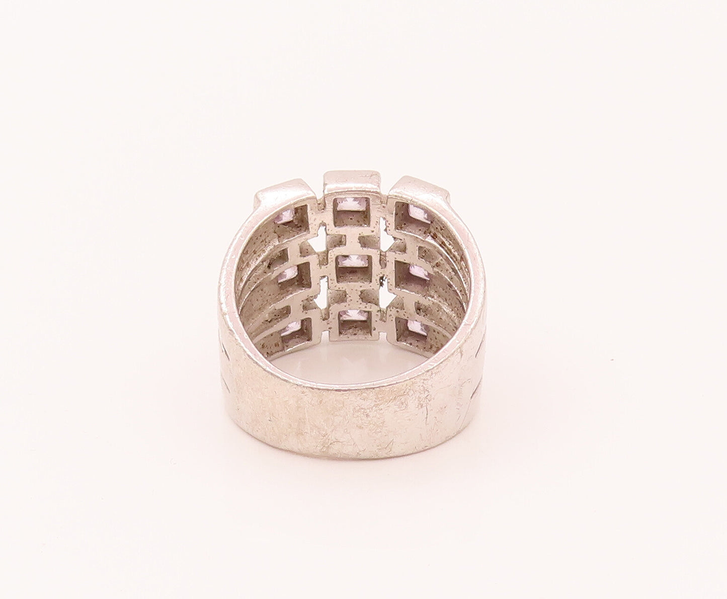 925 Sterling Silver  Vintage 9 Princess Cut CZ Chessboard Ring Sz 6  RG26579